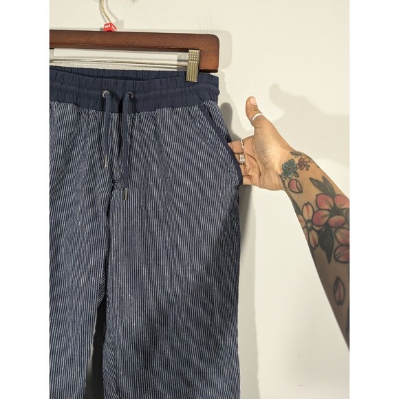 Athleta Pants Women 0 Bali Blue Striped Linen Cropped Relaxed Jogger Lagenlook - Picture 4 of 10